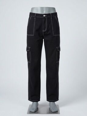 Jeatls black cargo wide leg with white stitching